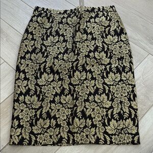 J. Crew Black and Gold Floral Pencil Skirt